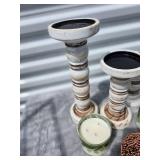 Vintage Style Candle Set with Distressed Wooden Holders