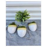 White and Yellow Ceramic Hanging Planters Set