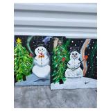 Whimsical Winter Snowman Christmas Scene - Original Acrylic Painting