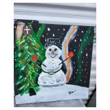Whimsical Winter Snowman Christmas Scene - Original Acrylic Painting