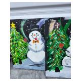 Whimsical Winter Snowman Christmas Scene - Original Acrylic Painting