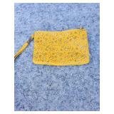 Yellow Laser-Cut Floral Wristlet Clutch