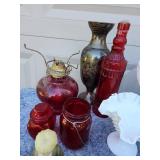 Vintage Collectibles Bundle with Milk Glass and Red Glassware