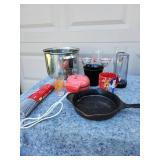 Kitchen Collection Lot - Glasses, Liner & Cast Iron