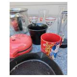 Kitchen Collection Lot - Glasses, Liner & Cast Iron