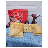 Professional Power Tool Kit with Leather Tool Belt - Corded Drill Works - Impact Driver Not Tested
