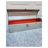 19 Inch Vintage Industrial Metal Storage Box with Red Interior