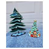 Vintage Ceramic Christmas Tree with Bear and Lights