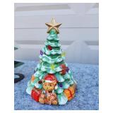 Vintage Ceramic Christmas Tree with Bear and Lights
