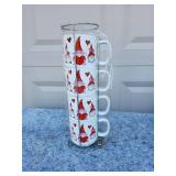 Vintage Valentine Gnome Stacking Mugs Set with Stand