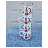 Vintage Valentine Gnome Stacking Mugs Set with Stand