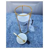 Modern Black Coffee Mug Set with Gold Stand