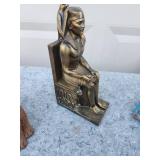 Vintage Egyptian Pharaoh Statue with Bear Figurine and Humorous Sign
