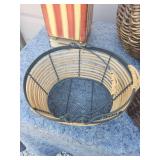 Decorative Wicker Basket Set with Striped Metal Planter