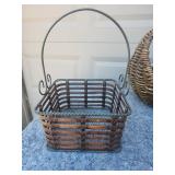 Decorative Wicker Basket Set with Striped Metal Planter
