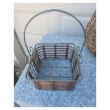 Decorative Wicker Basket Set with Striped Metal Planter