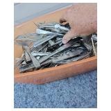 Bulk Mixed Silver-Plated Flatware with Orange Plastic Bin