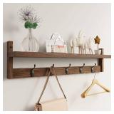 APPEARS NEW - 28.9 Inch Length Shelf with Hooks Entryway Coat Rack Wall Mount Wood Coat Hooks with Shelf Wall-Mounted Coat Hook Rack with 5 Dual Hooks for Bathroom, Living Room, Bedroom (Light Brown) APPEARS NEW - 28.9 Inch Length Shelf with Hooks Entryway Coat Rack Wall Mount Wood Coat Hooks with Shelf Wall-Mounted Coat Hook Rack with 5 Dual Hooks for Bathroom, Living Room, Bedroom (Light Brown)