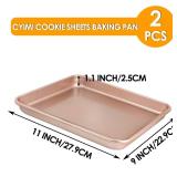 APPEARS NEW - Cyimi 11 x 9" Baking Pans, Cookie Sheets Set of 2, Nonstick Toaster Oven Pan Set for Baking, Heavy Duty Carbon Steel Non-toxic Oven Replacement Cookie Tray for Kitchen Bakery, Gold APPEARS NEW - Cyimi 11 x 9" Baking Pans, Cookie Sheets Set of 2, Nonstick Toaster Oven Pan Set for Baking, Heavy Duty Carbon Steel Non-toxic Oven Replacement Cookie Tray for Kitchen Bakery, Gold