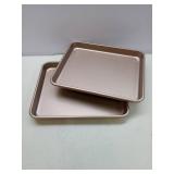 APPEARS NEW - Cyimi 11 x 9" Baking Pans, Cookie Sheets Set of 2, Nonstick Toaster Oven Pan Set for Baking, Heavy Duty Carbon Steel Non-toxic Oven Replacement Cookie Tray for Kitchen Bakery, Gold APPEARS NEW - Cyimi 11 x 9" Baking Pans, Cookie Sheets Set of 2, Nonstick Toaster Oven Pan Set for Baking, Heavy Duty Carbon Steel Non-toxic Oven Replacement Cookie Tray for Kitchen Bakery, Gold