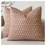 APPEARS NEW - Foindtower Set of 2 Decorative Neutral Floral Print Throw Pillow Covers Vintage Farmhouse Cushion Covers Boho Home Decor for Sofa Chair Couch Bedroom Living Room,18Ã18 Inch,Light Oran APPEARS NEW - Foindtower Set of 2 Decorative Neutral Floral Print Throw Pillow Covers Vintage Farmhouse Cushion Covers Boho Home Decor for Sofa Chair Couch Bedroom Living Room,18Ã18 Inch,Light Oran
