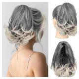 APPEARS NEW - KooKaStyle Ponytail Extension, 10 Short Claw Clip in Pony Tails Hair Extensions Curly Wavy Synthetic Drawstring Hairpieces for Women(Gray and White Tips) APPEARS NEW - KooKaStyle Ponytail Extension, 10 Short Claw Clip in Pony Tails Hair Extensions Curly Wavy Synthetic Drawstring Hairpieces for Women(Gray and White Tips)