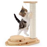 APPEARS NEW - Made4Pets Cat Scratching Post Cat Scratcher Kitten Toys for Indoor Cats Wooden Ball Track Two-Layer Modern Sisal 17.7 Tall Scratch Post Interactive Toy with Dangling Ball APPEARS NEW - Made4Pets Cat Scratching Post Cat Scratcher Kitten Toys for Indoor Cats Wooden Ball Track Two-Layer Modern Sisal 17.7 Tall Scratch Post Interactive Toy with Dangling Ball