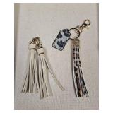 Leopard Print and White Leather Tassel Keychain Set Leopard Print and White Leather Tassel Keychain Set