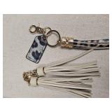 Leopard Print and White Leather Tassel Keychain Set Leopard Print and White Leather Tassel Keychain Set