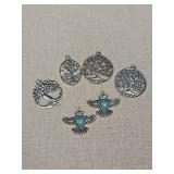 Silver Tree of Life and Turquoise Heart Charms Set Silver Tree of Life and Turquoise Heart Charms Set