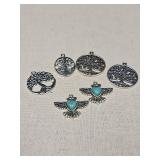 Silver Tree of Life and Turquoise Heart Charms Set Silver Tree of Life and Turquoise Heart Charms Set