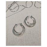 Silver Triple Crescent Hoop Earrings & Chain Silver Triple Crescent Hoop Earrings & Chain