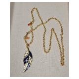 Coach Navy & White Enamel Feather Necklace Coach Navy & White Enamel Feather Necklace