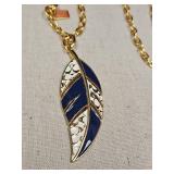 Coach Navy & White Enamel Feather Necklace Coach Navy & White Enamel Feather Necklace