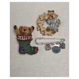Vintage 'Believe' Bear Pins with Heart Charms Vintage 'Believe' Bear Pins with Heart Charms
