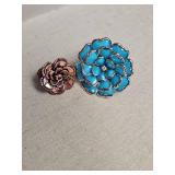 Turquoise Colored and Copper Tone Floral Statement Rings Turquoise Colored and Copper Tone Floral Statement Rings