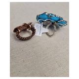 Turquoise Colored and Copper Tone Floral Statement Rings Turquoise Colored and Copper Tone Floral Statement Rings