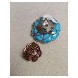 Turquoise Colored and Copper Tone Floral Statement Rings Turquoise Colored and Copper Tone Floral Statement Rings
