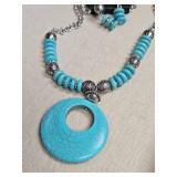 Turquoise and Silver Circle Pendant Jewelry Set Turquoise and Silver Circle Pendant Jewelry Set