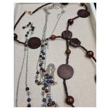 Wooden Disc and Blue Bead Statement Necklace Set Wooden Disc and Blue Bead Statement Necklace Set