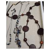 Wooden Disc and Blue Bead Statement Necklace Set Wooden Disc and Blue Bead Statement Necklace Set