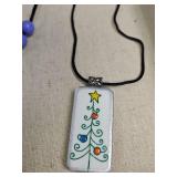 Handcrafted Holiday Cat and Christmas Tree Necklace Handcrafted Holiday Cat and Christmas Tree Necklace