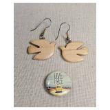 Wooden Dove Earrings & Live Free Button Set Wooden Dove Earrings & Live Free Button Set