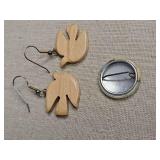 Wooden Dove Earrings & Live Free Button Set Wooden Dove Earrings & Live Free Button Set