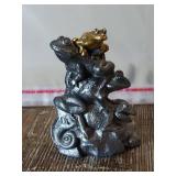 Signed Metal Frog Stack Sculpture with Gold Accent Signed Metal Frog Stack Sculpture with Gold Accent