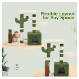 Hoopet 32-Inch Small Cat Tree for Indoor Cats, Cactus Cat Tower with Sisal Scratching Posts, Cozy Condo, Plush Perch, and Hanging Ball, Ideal for Kittens & Small Cats - Retail: $40