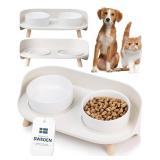 MalsiPree Dog Bowls Elevated & Pet Bowls - Small, Sand Beige - 45Â° Tilt Stand with Splash Guard - Dog Feeding Station with Ceramic Dishes for Food & Water *only 1 functional bowl included* - Retail