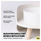 MalsiPree Dog Bowls Elevated & Pet Bowls - Small, Sand Beige - 45Â° Tilt Stand with Splash Guard - Dog Feeding Station with Ceramic Dishes for Food & Water *only 1 functional bowl included* - Retail