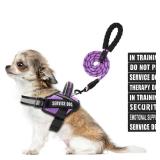 Animire Service Dog Harness and Leash Set, XS, Purple, with 10 Patches, Reflective, for Small Dogs - Retail: $22