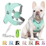 Patas Lague Dog Harness with Leash Set with Poop Bags and Dispenser, Light Green XS - Retail: $9
